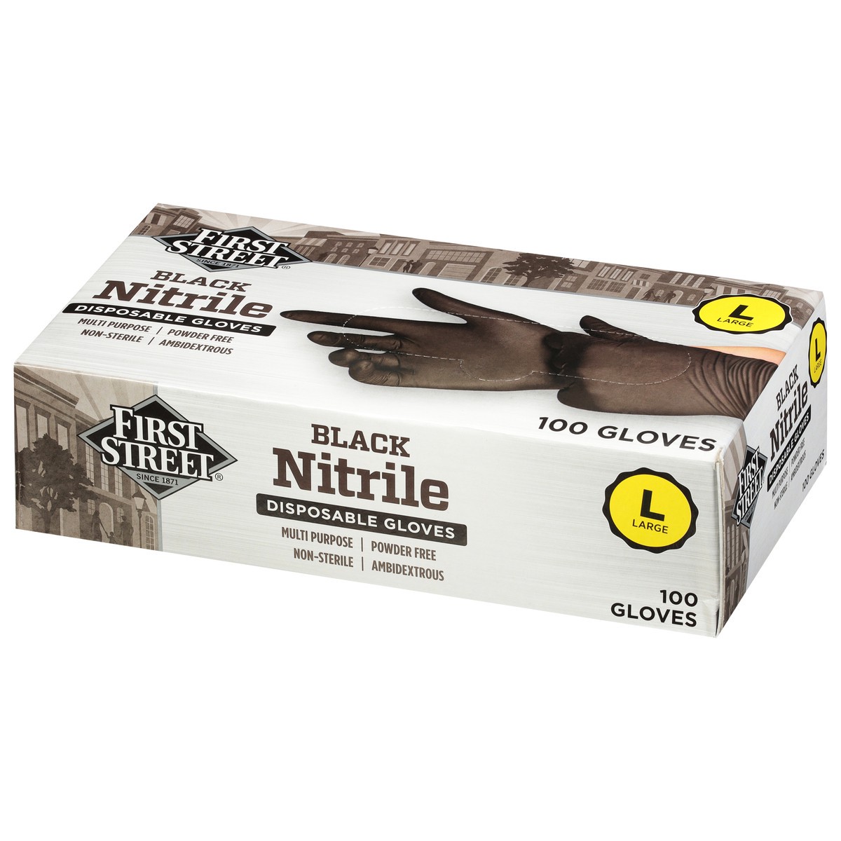slide 3 of 4, First Street Black Nitrile Gloves Large, 100 ct