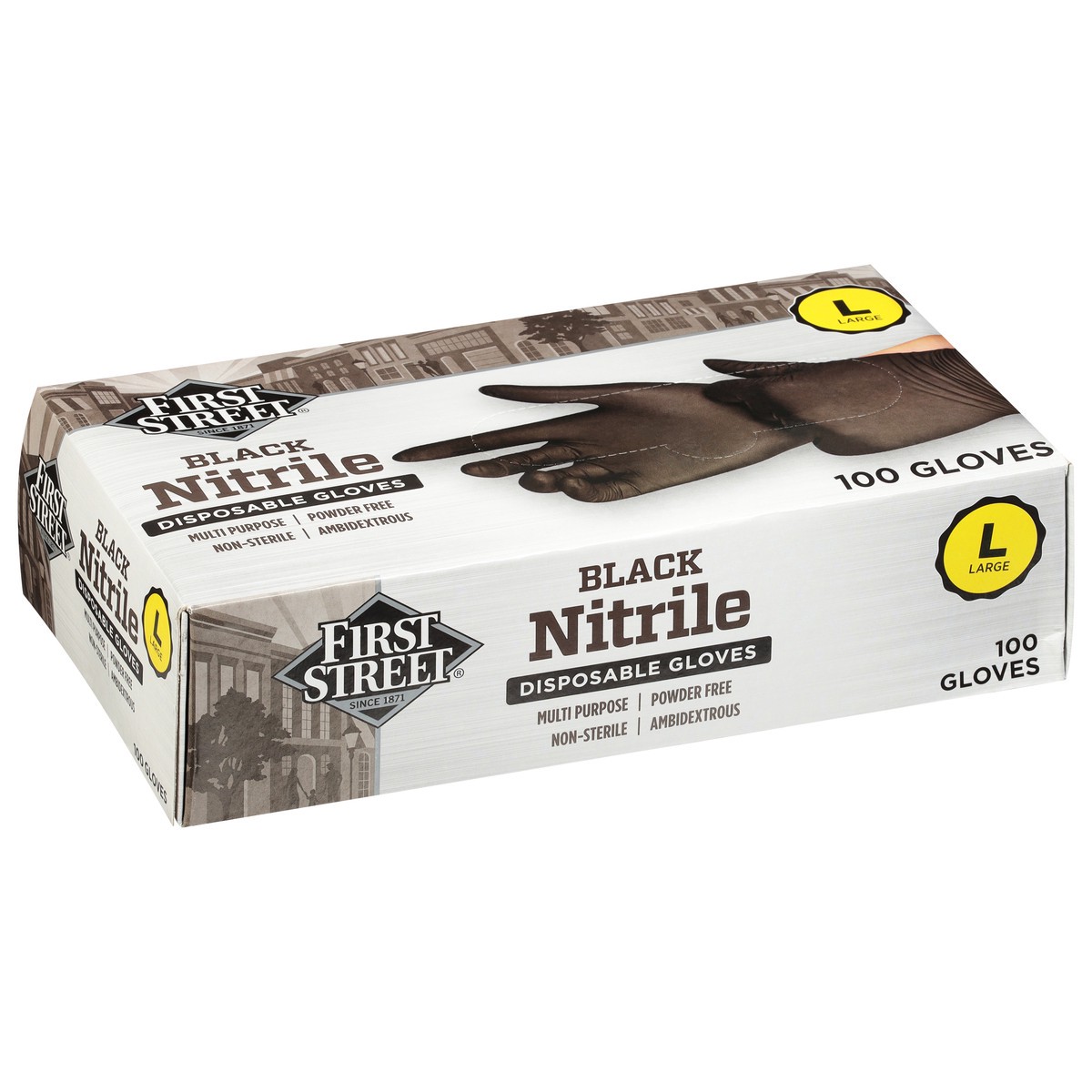 slide 2 of 4, First Street Black Nitrile Gloves Large, 100 ct