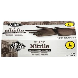 First Street Black Nitrile Gloves Large