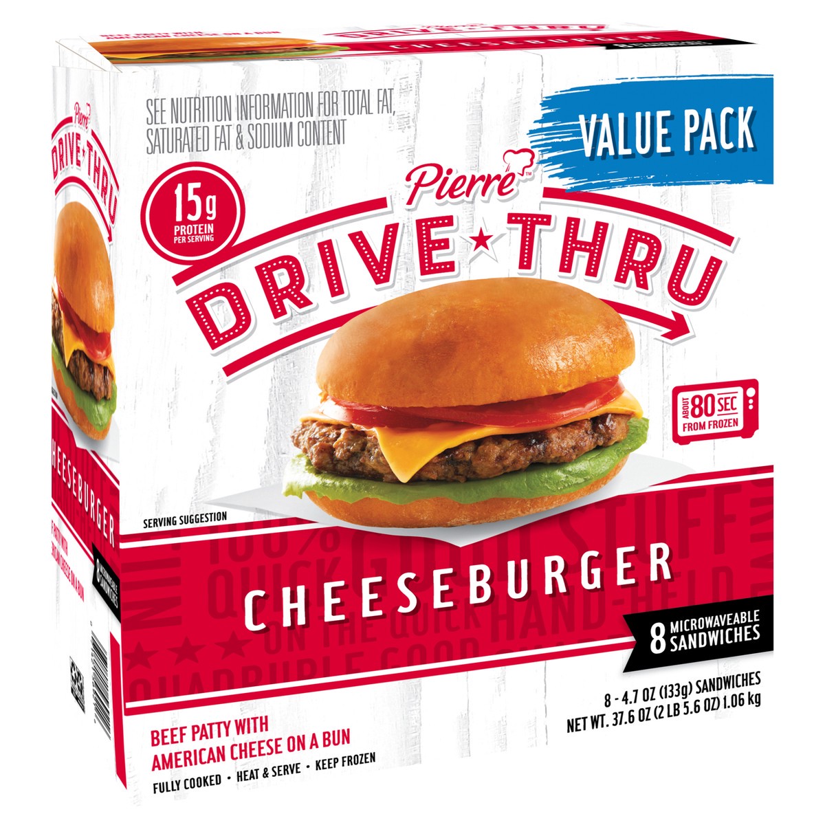 slide 7 of 9, Pierre Drive Thru Cheeseburgers Value Pack, 8 Count (Frozen), 1.07 kg