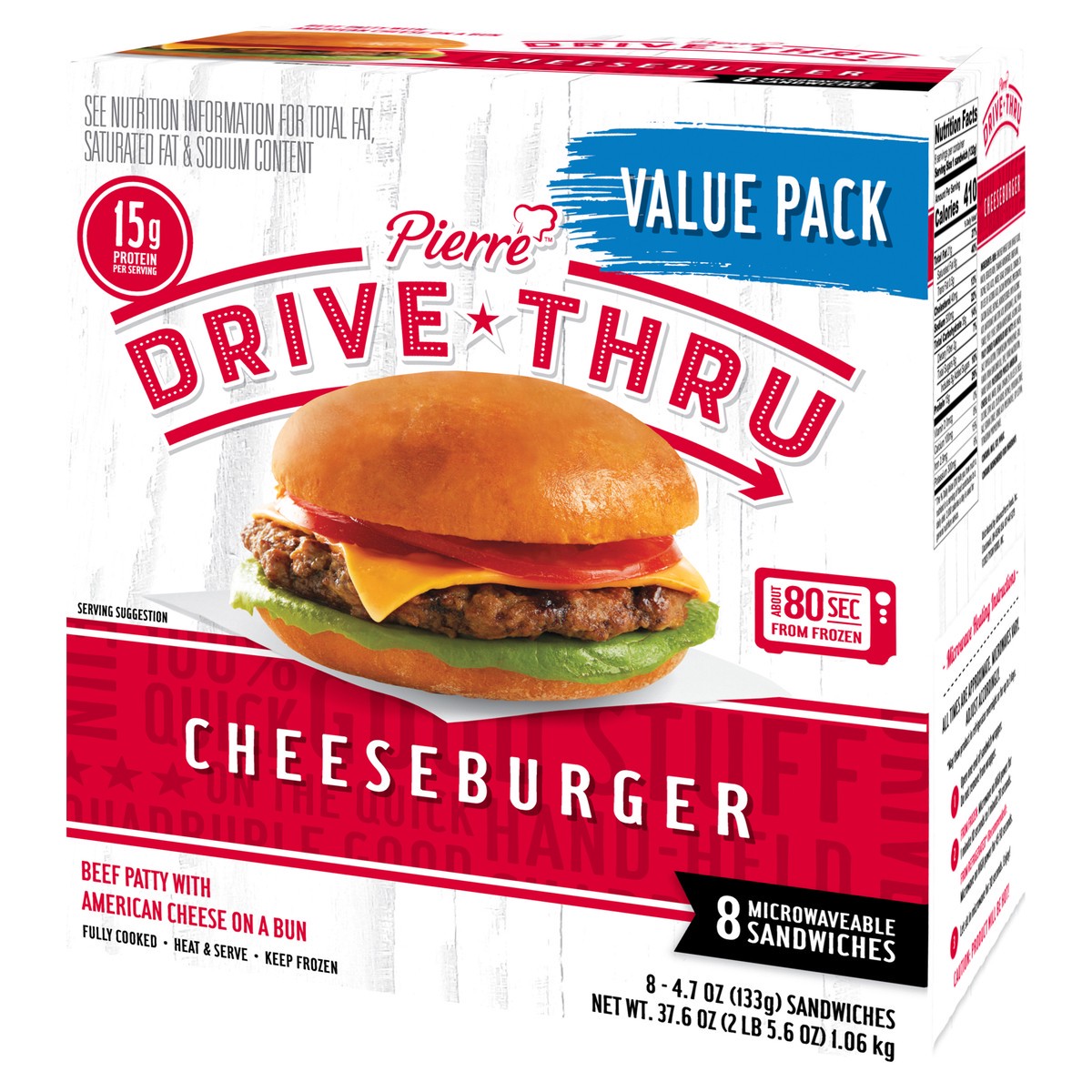 slide 4 of 9, Pierre Drive Thru Cheeseburgers Value Pack, 8 Count (Frozen), 1.07 kg