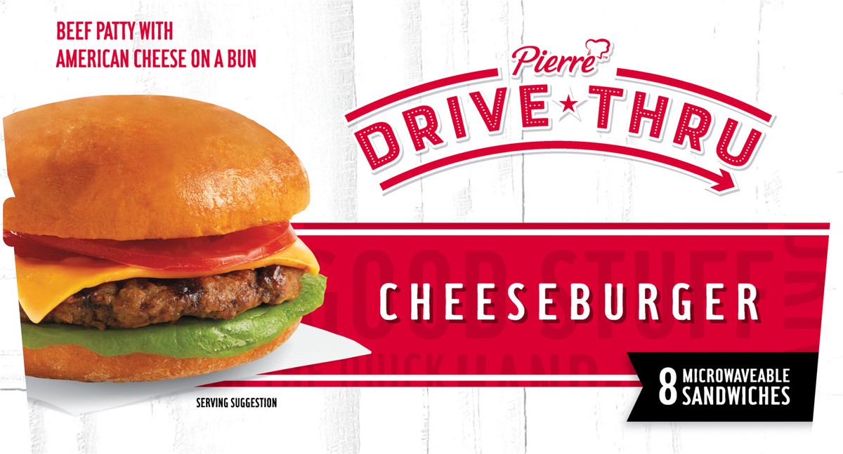 slide 6 of 9, Pierre Drive Thru Cheeseburgers Value Pack, 8 Count (Frozen), 1.07 kg