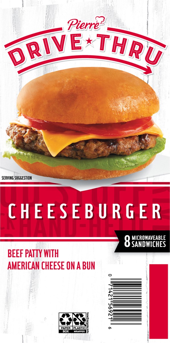 slide 2 of 9, Pierre Drive Thru Cheeseburgers Value Pack, 8 Count (Frozen), 1.07 kg