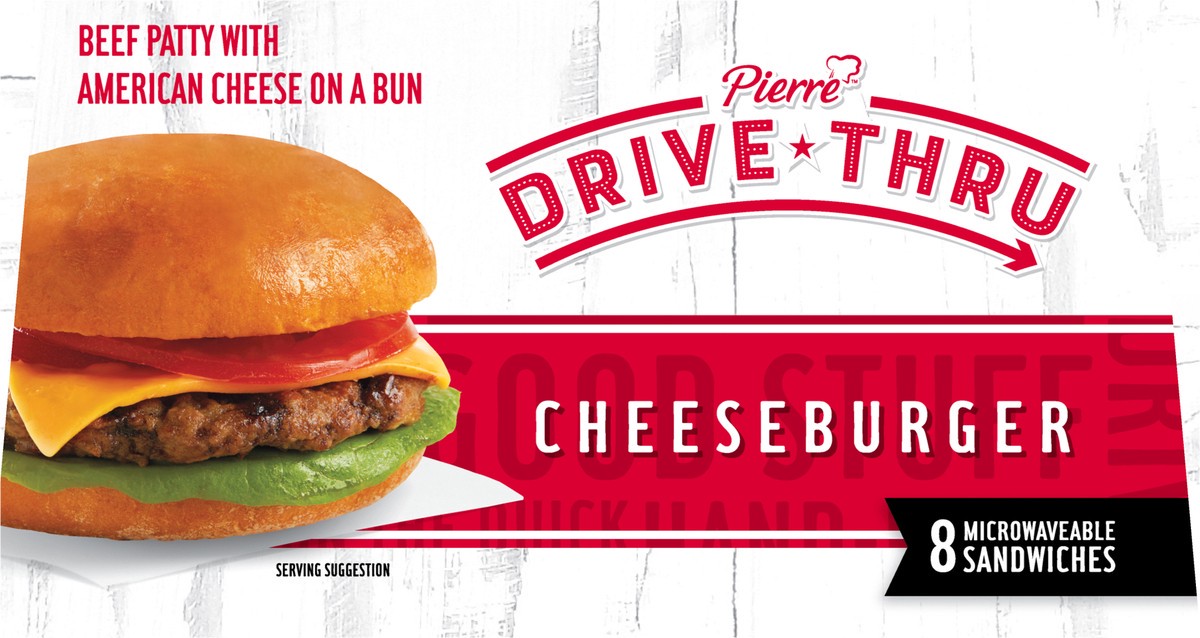 slide 5 of 9, Pierre Drive Thru Cheeseburgers Value Pack, 8 Count (Frozen), 1.07 kg