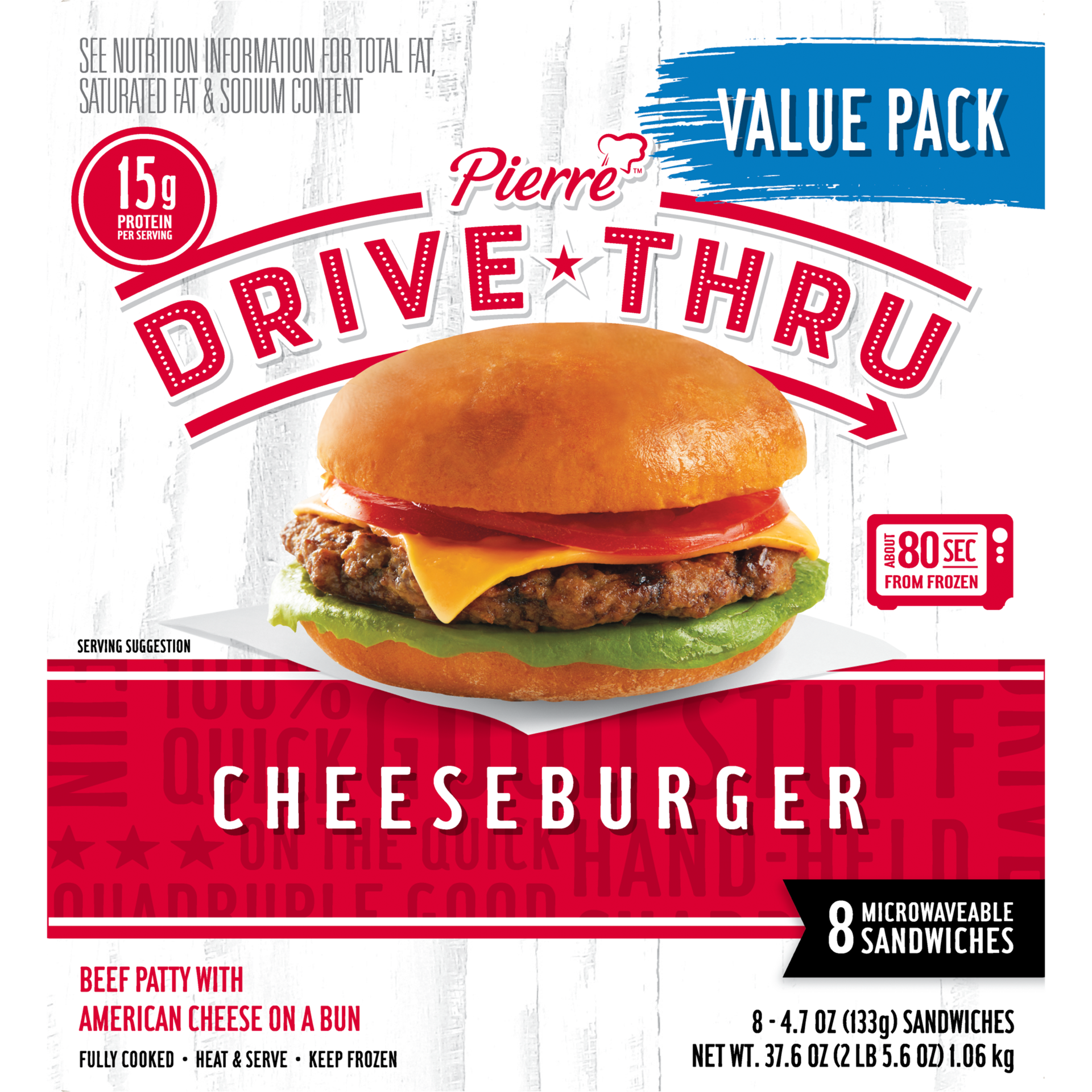 slide 1 of 9, Pierre Drive Thru Cheeseburgers Value Pack, 8 Count (Frozen), 1.07 kg