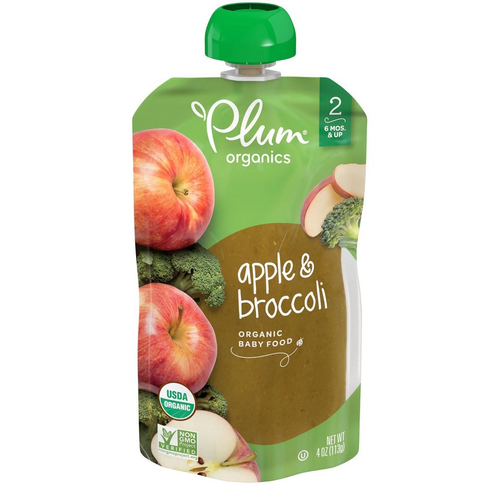 slide 6 of 7, Plum Organics Stage 2 Organic Baby Food Apple + Broccoli 4oz Pouch, 4 oz