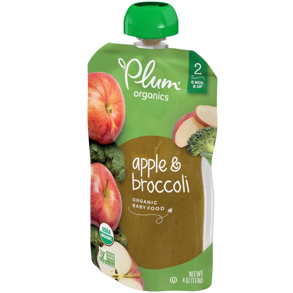 slide 5 of 7, Plum Organics Stage 2 Organic Baby Food Apple + Broccoli 4oz Pouch, 4 oz