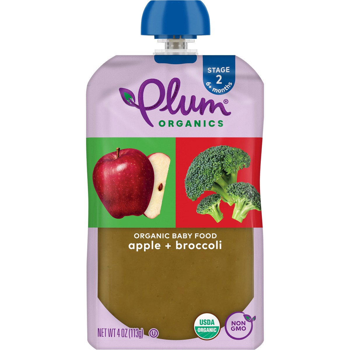 slide 1 of 7, Plum Organics Stage 2 Organic Baby Food Apple + Broccoli 4oz Pouch, 4 oz