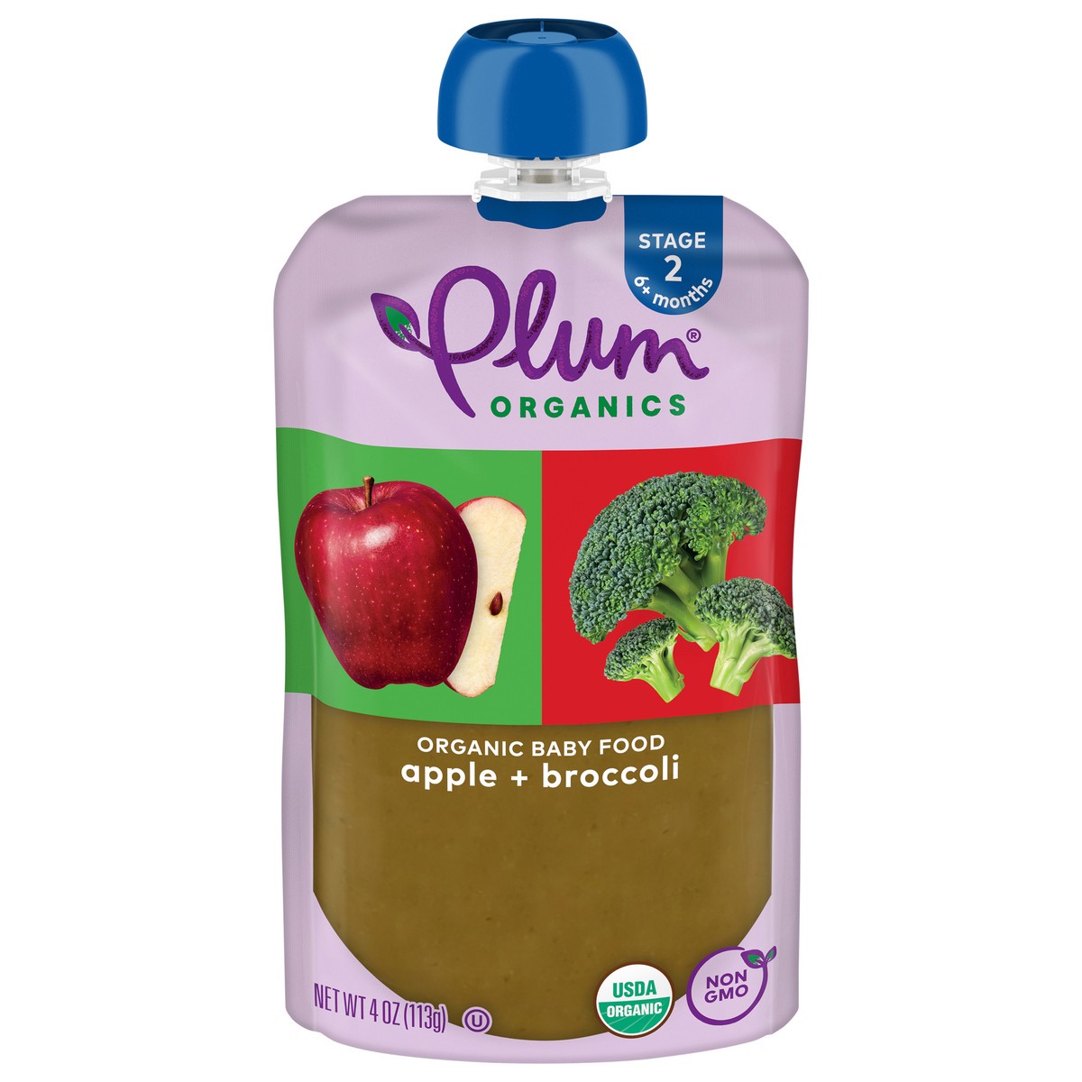 slide 1 of 7, Plum Organics Stage 2 Organic Baby Food Apple + Broccoli 4oz Pouch, 4 oz