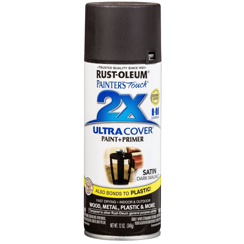 slide 4 of 13, Rust-Oleum 12oz 2X Painter's Touch Ultra Cover Satin Spray Paint Dark Walnut, 12 oz