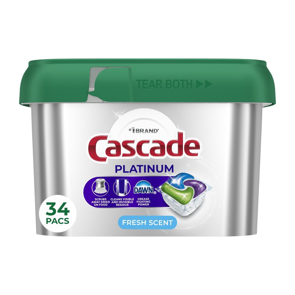 slide 1 of 1, Cascade Platinum Dishwasher Pods, Dishwasher Detergent, Dish Detergent Soap, Fresh, 34 Count, 36 ct