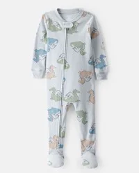 Carter's Baby Boy Dragon Print 100% Cotton Long-Sleeve 2-Way Zip 1-Piece Pajamas - Blue - 12M