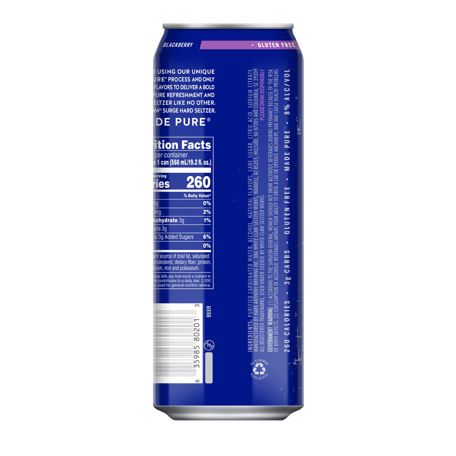 slide 5 of 7, White Claw Surge Blackberry 19.2 fl oz Can, 19 oz