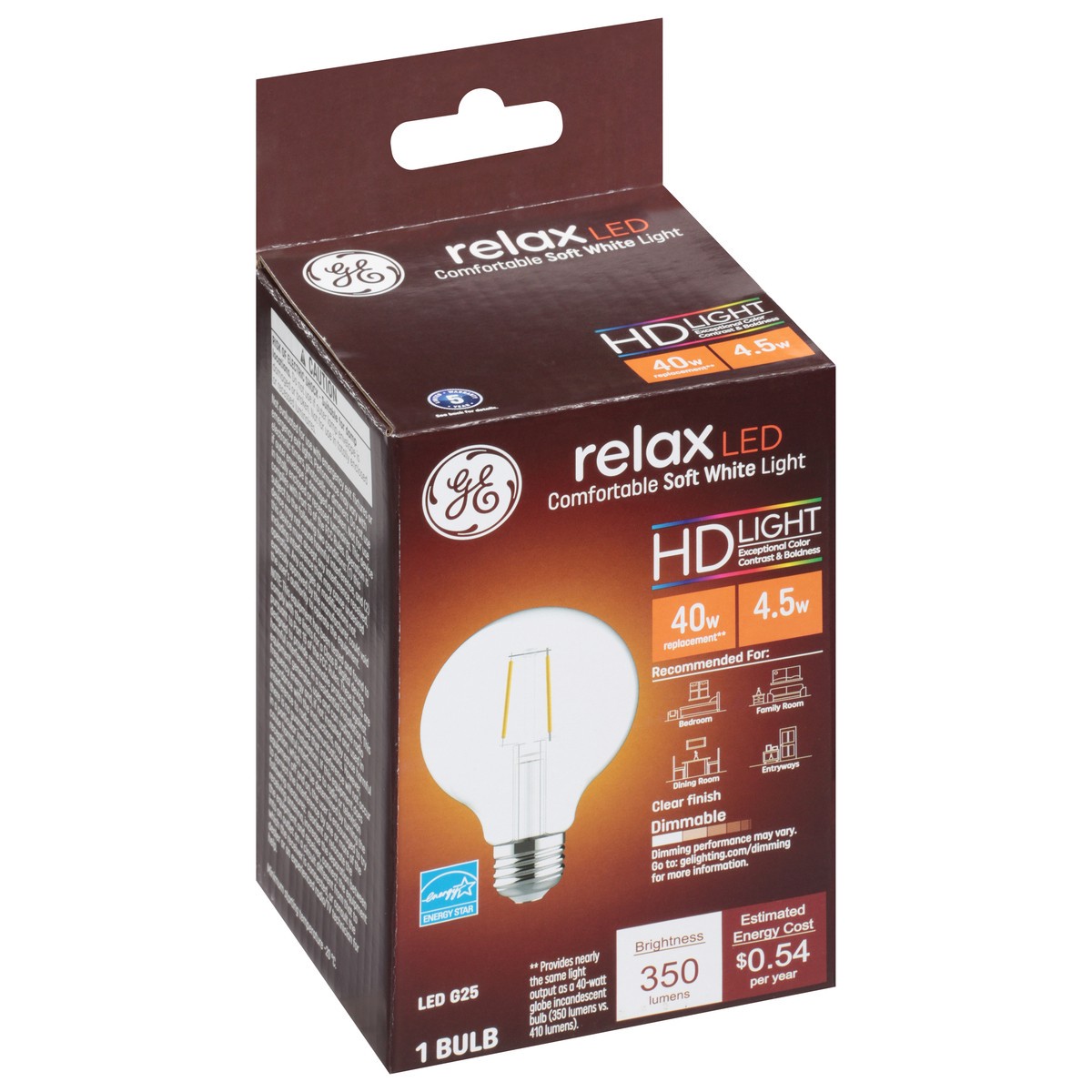 slide 3 of 9, GE Household Lighting Relax LED HD Globe Light Bulb 4.5W 40W Equivalent, 1 ct