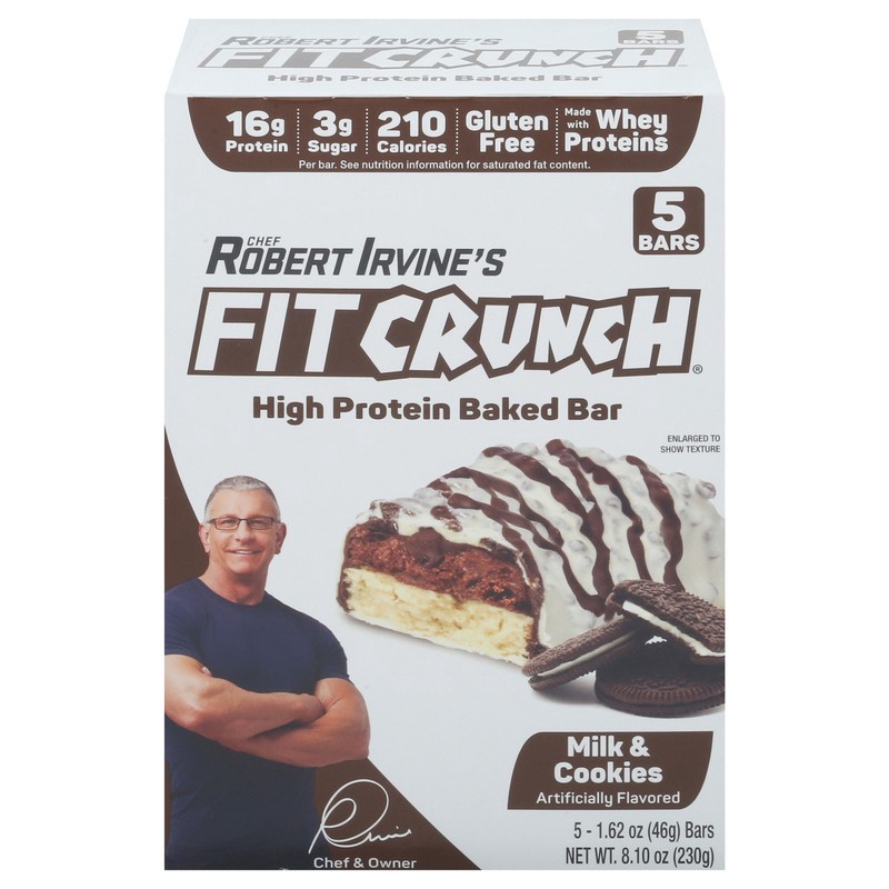 slide 1 of 5, FITCRUNCH High Protein Milk & Cookies Baked Bar 5 - 1.62 oz Bars, 5 ct