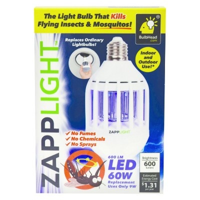 slide 1 of 1, ZappLight LED Light Bulb That Kills Mosquitos, 1 ct