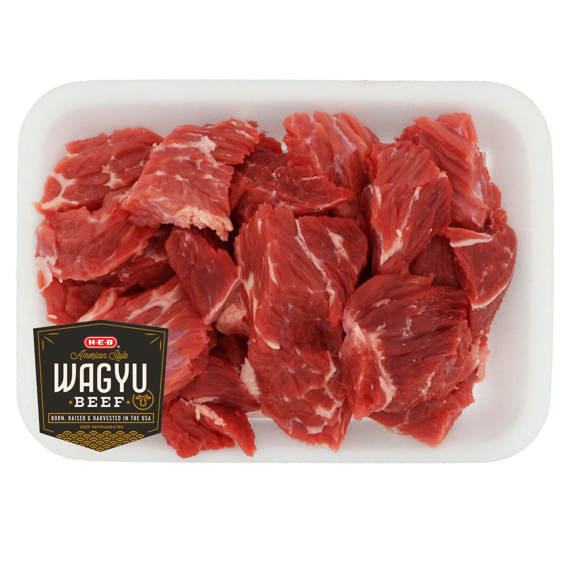 slide 1 of 1, H-E-B Beef For Stew Boneless American Wagyu, per lb