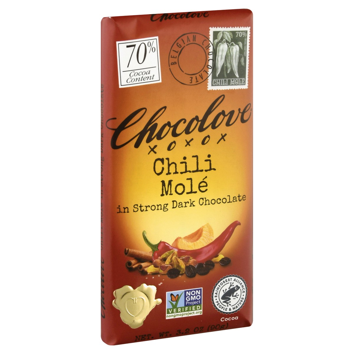 Chocolove Strong Dark Chocolate, Chili Mole, 70 Cocoa Content 3.2 oz
