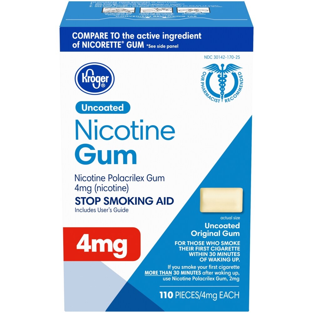 slide 1 of 1, Kroger Nicotine Stop Smoking Aid Uncoated Original Gum 4 Mg, 110 ct