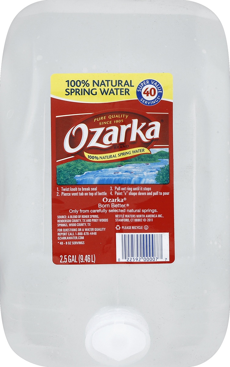 slide 4 of 4, Ozarka Brand 100% Natural Spring Water Plastic Jug, 2.5 gal