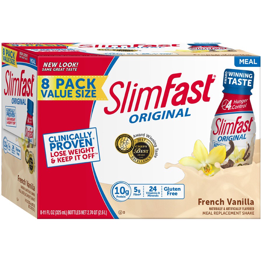 slide 8 of 9, SlimFast Meal Replacement Shake, French Vanilla, 8 Pack, 11 fl oz