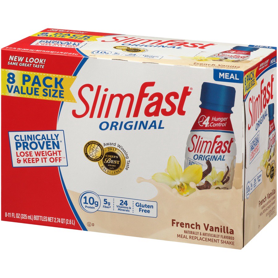 slide 4 of 9, SlimFast Meal Replacement Shake, French Vanilla, 8 Pack, 11 fl oz