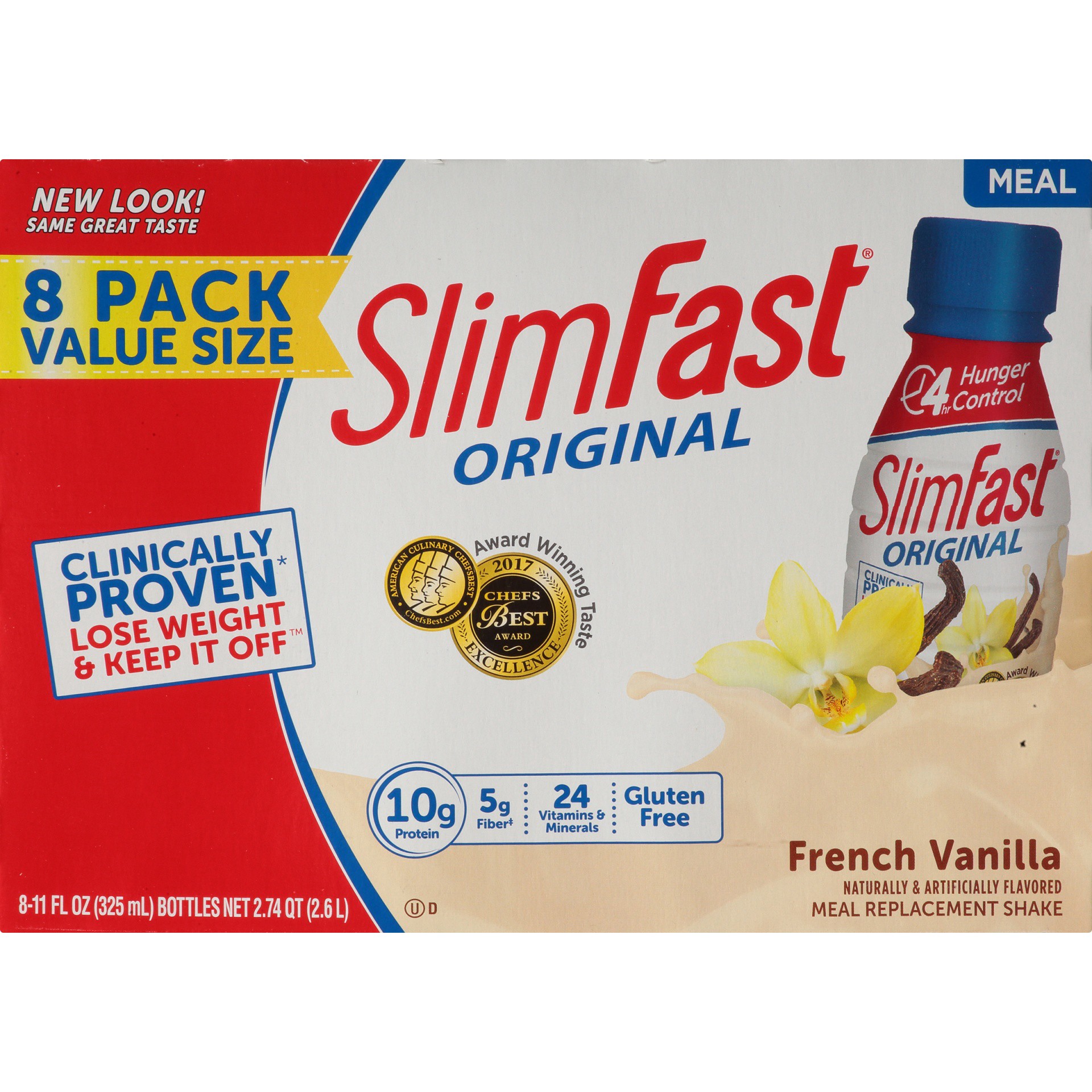 slide 2 of 9, SlimFast Meal Replacement Shake, French Vanilla, 8 Pack, 11 fl oz