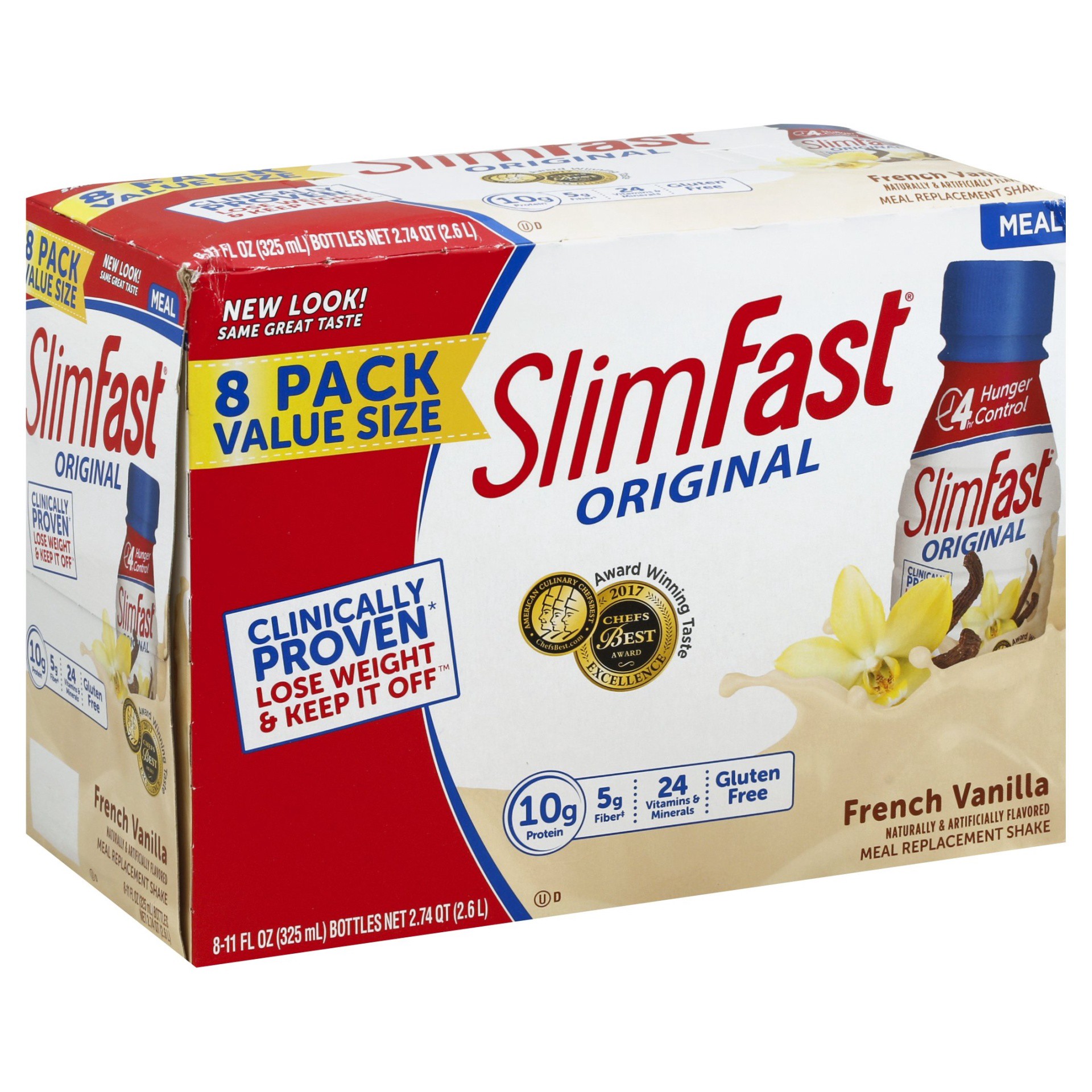 slide 1 of 9, SlimFast Meal Replacement Shake, French Vanilla, 8 Pack, 11 fl oz