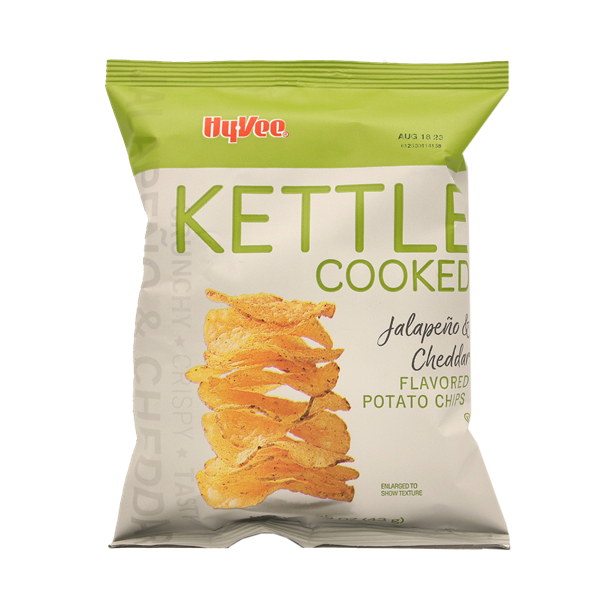 slide 1 of 1, Hy-Vee Kettle Cooked Jalapeno & Cheddar Potato Chips, 1.5 oz