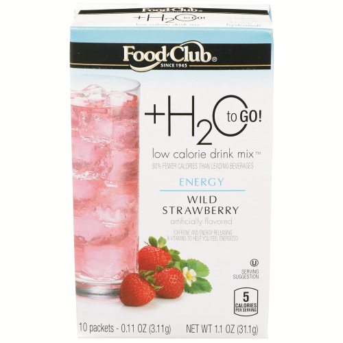 slide 1 of 1, Food Club +h2o To Go!, Wild Strawberry Energy Low Calorie Drink Mix, 10 ct