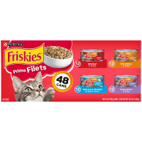 slide 13 of 13, Friskies Purina Friskies Wet Cat Food Variety Pack, Prime Filets Beef, Chicken, Ocean Whitefish & Turkey - (48) 5.5 oz. Cans, 5 oz, 48 ct