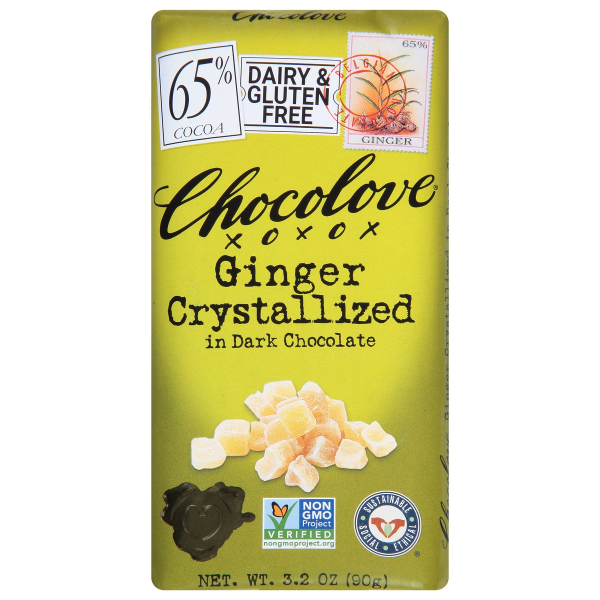 slide 1 of 1, Chocolove Ginger Crystallized In Dark Chocolate Bar, 3.2 oz