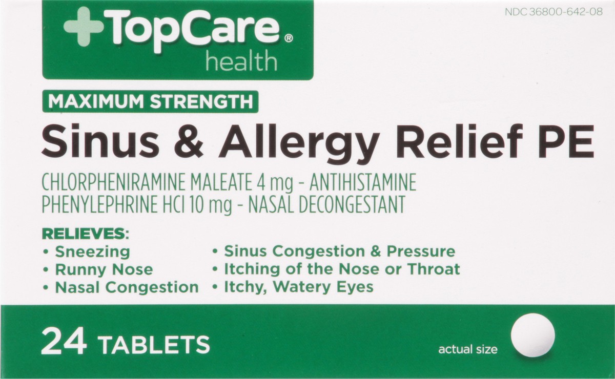 slide 1 of 9, TopCare TOP CARE Topcare Sinus & Allergy Pe, Maximum Strenght, 24 ct