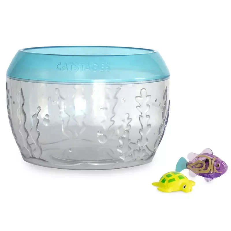 slide 1 of 6, Catstages Blue Meow-smerizing Fish Bowl Cat Toy with Two Water Toys, SM