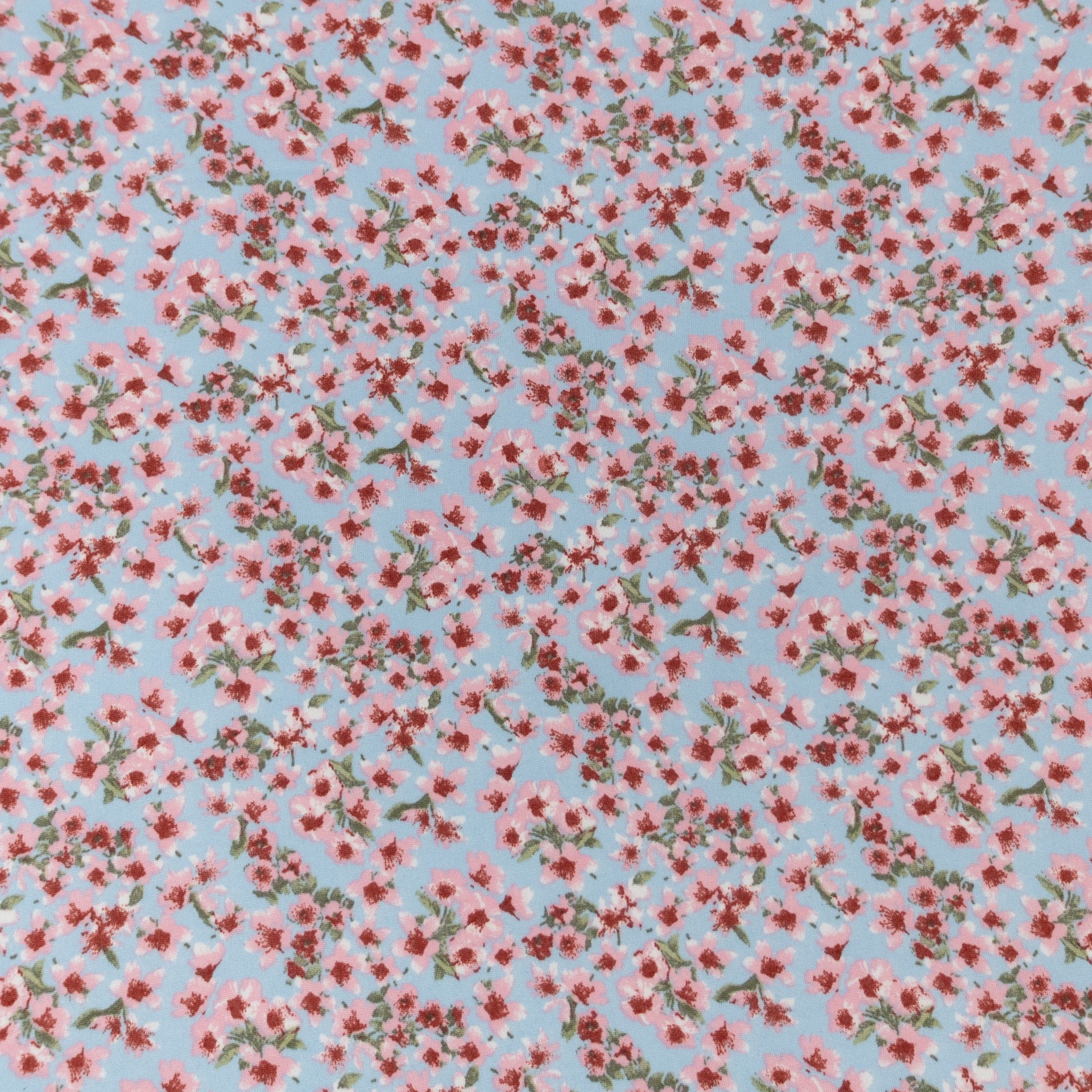slide 2 of 2, Fabric Merchants Pink Flowers On Blue Double Brushed Stretch Fabric, 60 in