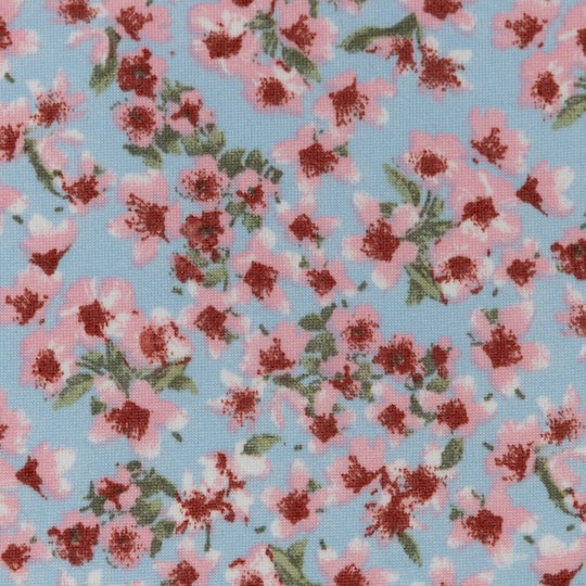 slide 1 of 2, Fabric Merchants Pink Flowers On Blue Double Brushed Stretch Fabric, 60 in