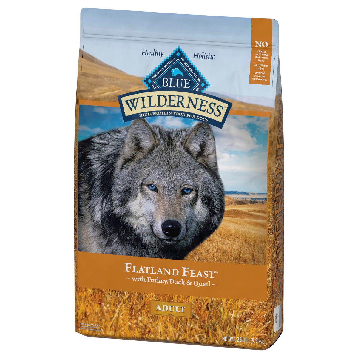 slide 8 of 12, Blue Buffalo Wilderness Flatland Feast High Protein, Natural Dry Dog Food with Turkey, Quail & Duck 22-lb, 4 lb