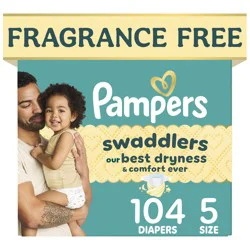 Pampers Swaddlers Diapers, Size S5 (20-37 lbs), 104 Count, Absorbent, Keeps Baby Dry and Comfortable, Pediatrician Recommended Skin Safe Disposable Baby Diaper
