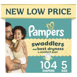 Pampers Swaddlers Diapers, Size S5 (20-37 lbs), 104 Count, Absorbent, Keeps Baby Dry and Comfortable, Pediatrician Recommended Skin Safe Disposable Baby Diaper
