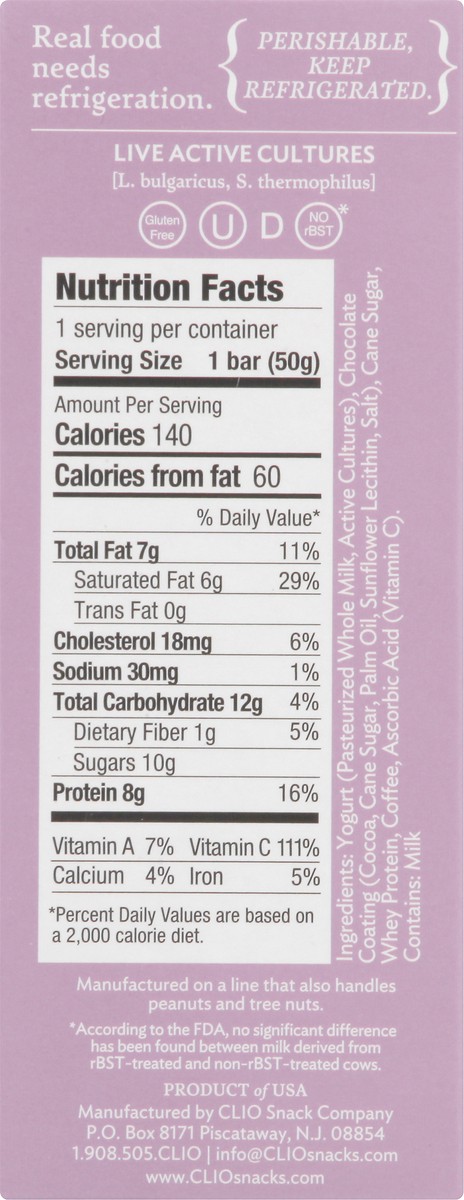 slide 4 of 8, Clio Espresso Greek Yogurt Bar, 1.76 oz