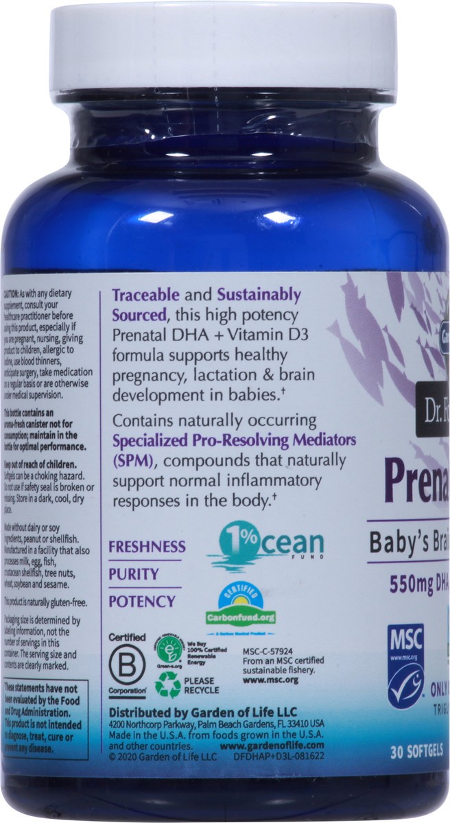 slide 2 of 9, Garden of Life Dr. Formulated 550 mg Prenatal DHA plus EPA, DPA & D3 30 Softgels, 30 ct