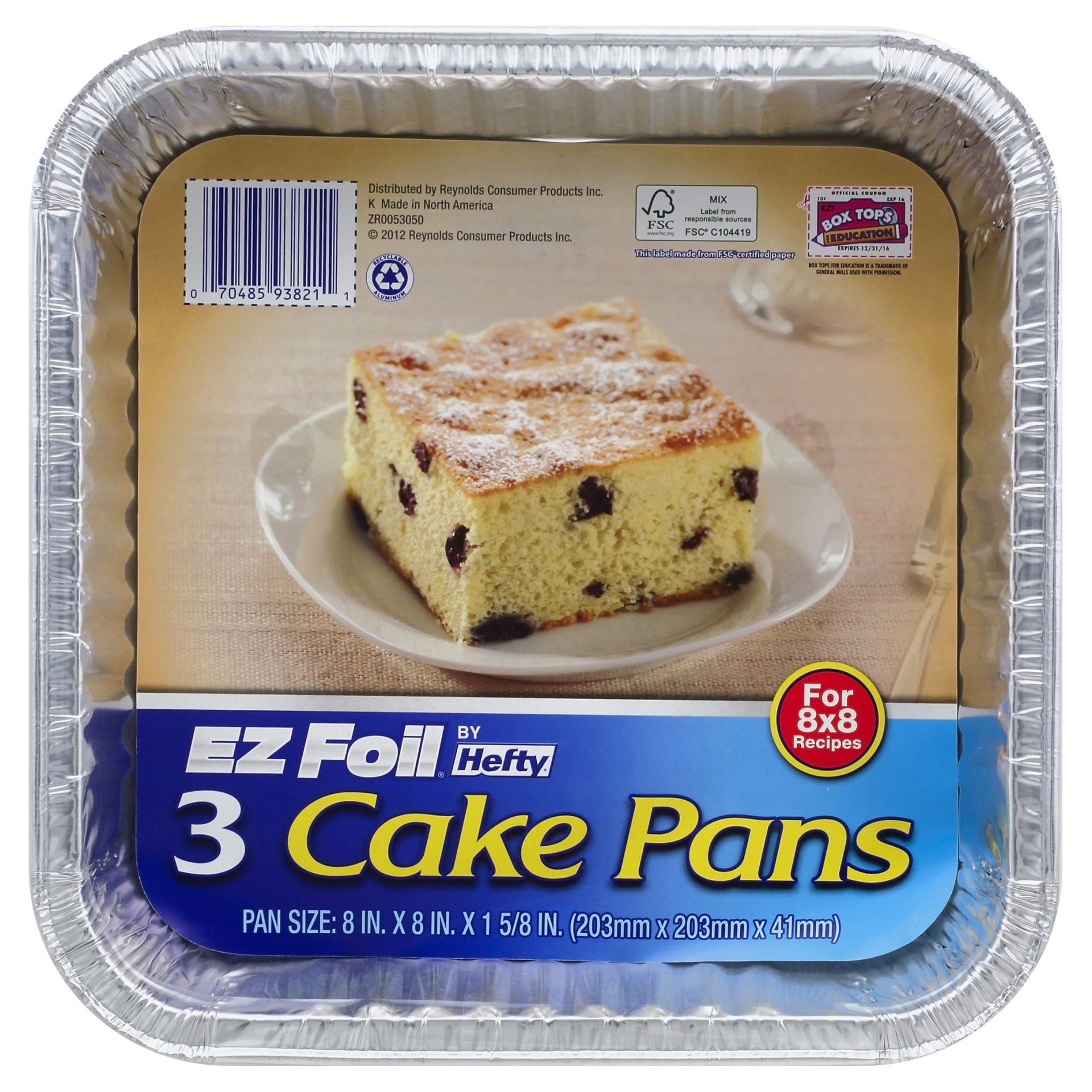 slide 1 of 4, Hefty EZ Foil 8 in. x 8 in. x 1-5/8 in. Cake Pans, 3 ct