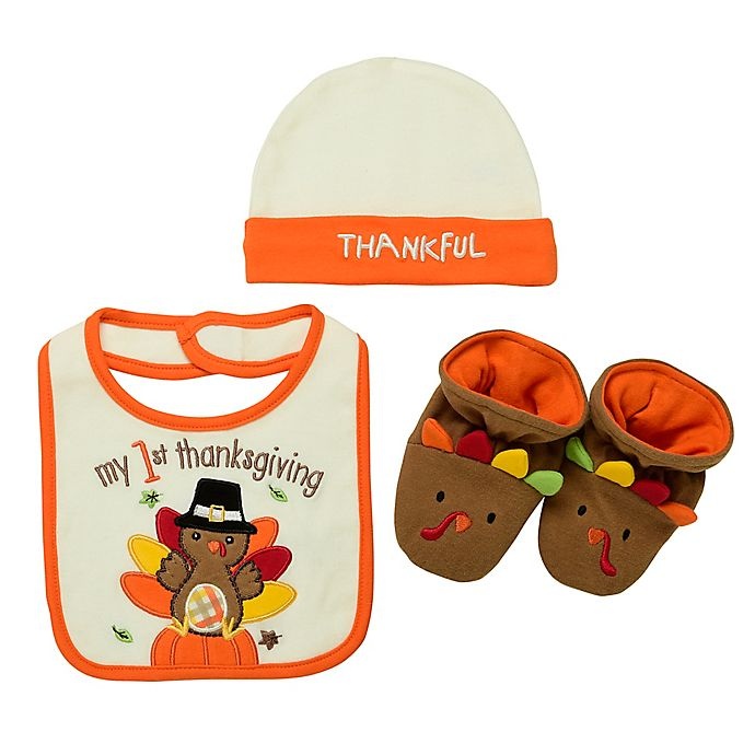 slide 1 of 1, Baby Starters Thanksgiving Hat, Bib, and Bootie Set - Ivory, 3 ct