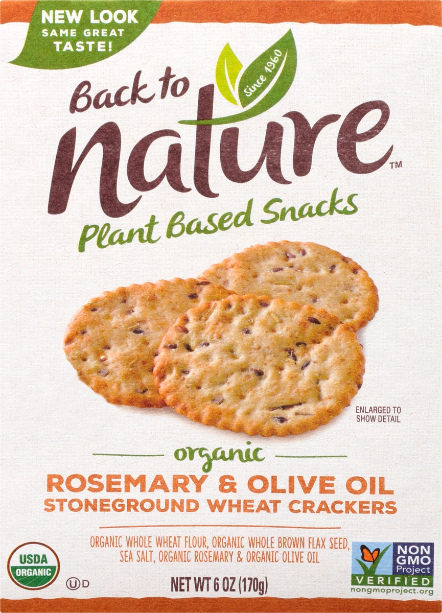 slide 9 of 10, Back to Nature Organic Rosemary & Olive Oil Stoneground Wheat Crackers, 6 oz