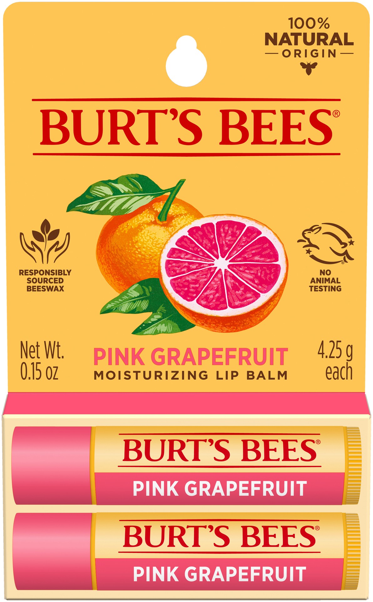 slide 1 of 5, Burt's Bees Pink Grapefruit Lip Balm, Natural Origin Lip Care, 2 Tubes, 0.15 oz., 2 ct; 0.3 oz