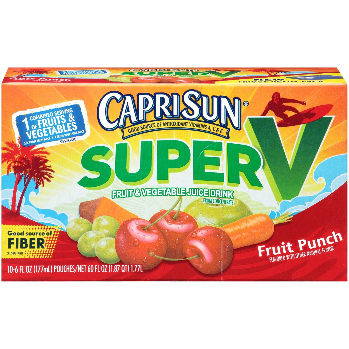 slide 1 of 7, Capri Sun Super V Fruit Punch & Vegetable Juice Pack, 10 ct; 6 fl oz