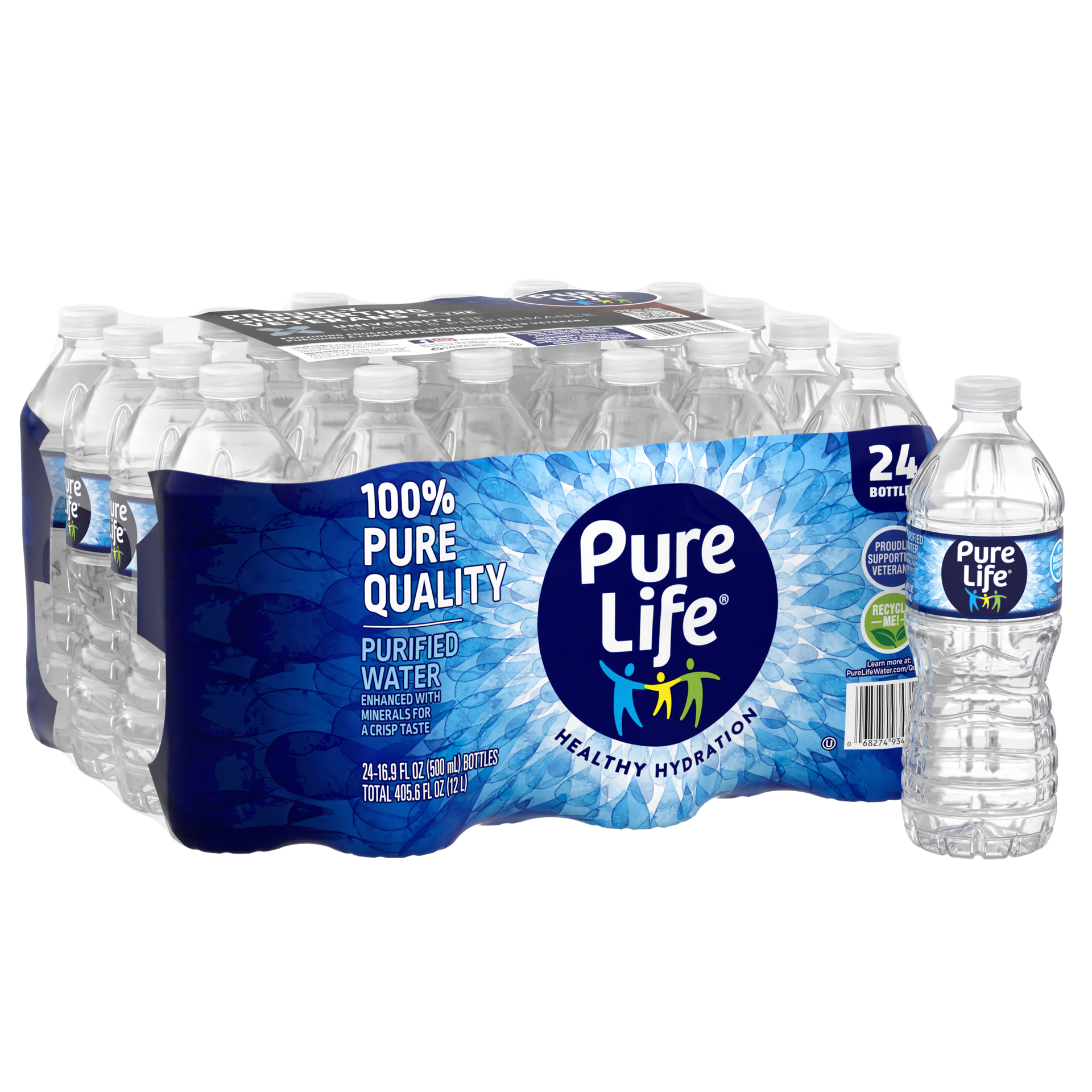 slide 4 of 5, Pure Life Purified Water, 16.9 Fl Oz / 500 mL, Plastic Bottled Water (24 Pack), 24 ct