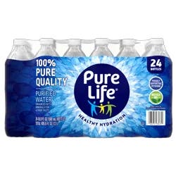 Pure Life Purified Water, 16.9 Fl Oz / 500 mL, Plastic Bottled Water (24 Pack) - 24 ct