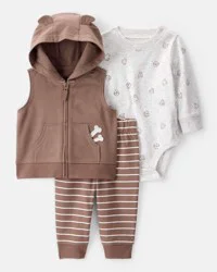Carter's Baby 3-Piece Dog Little Vest Set - White/Brown White/Brown 9M