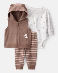 Carter's Baby 3-Piece Dog Little Vest Set - White/Brown White/Brown 9M